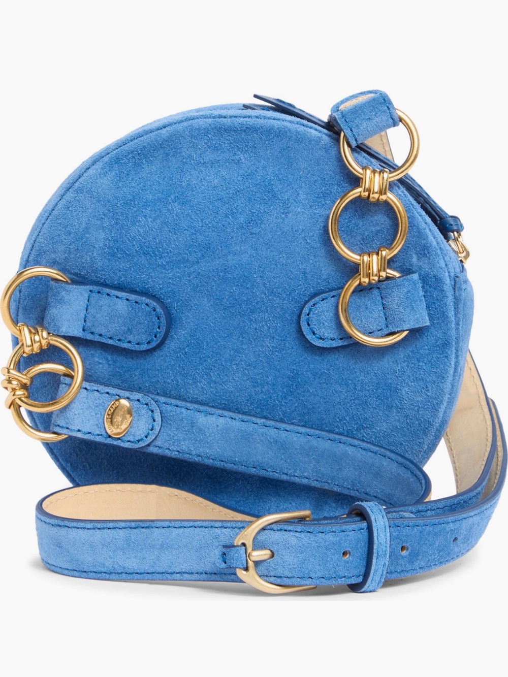 Longchamp Blue Suede Round bag with Gold Studs - Picture 3 of 4